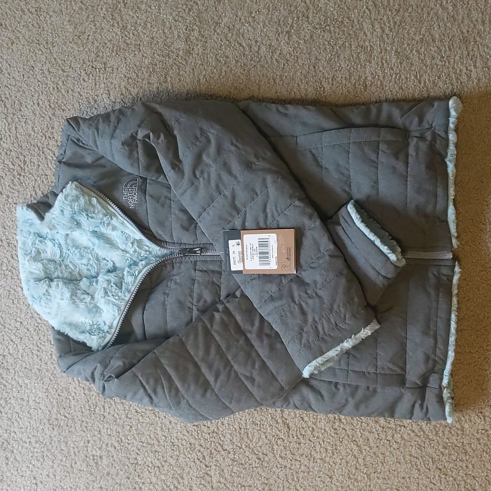 NWT! Northface reversible sherpa jacket blue/gray KIDS size XL